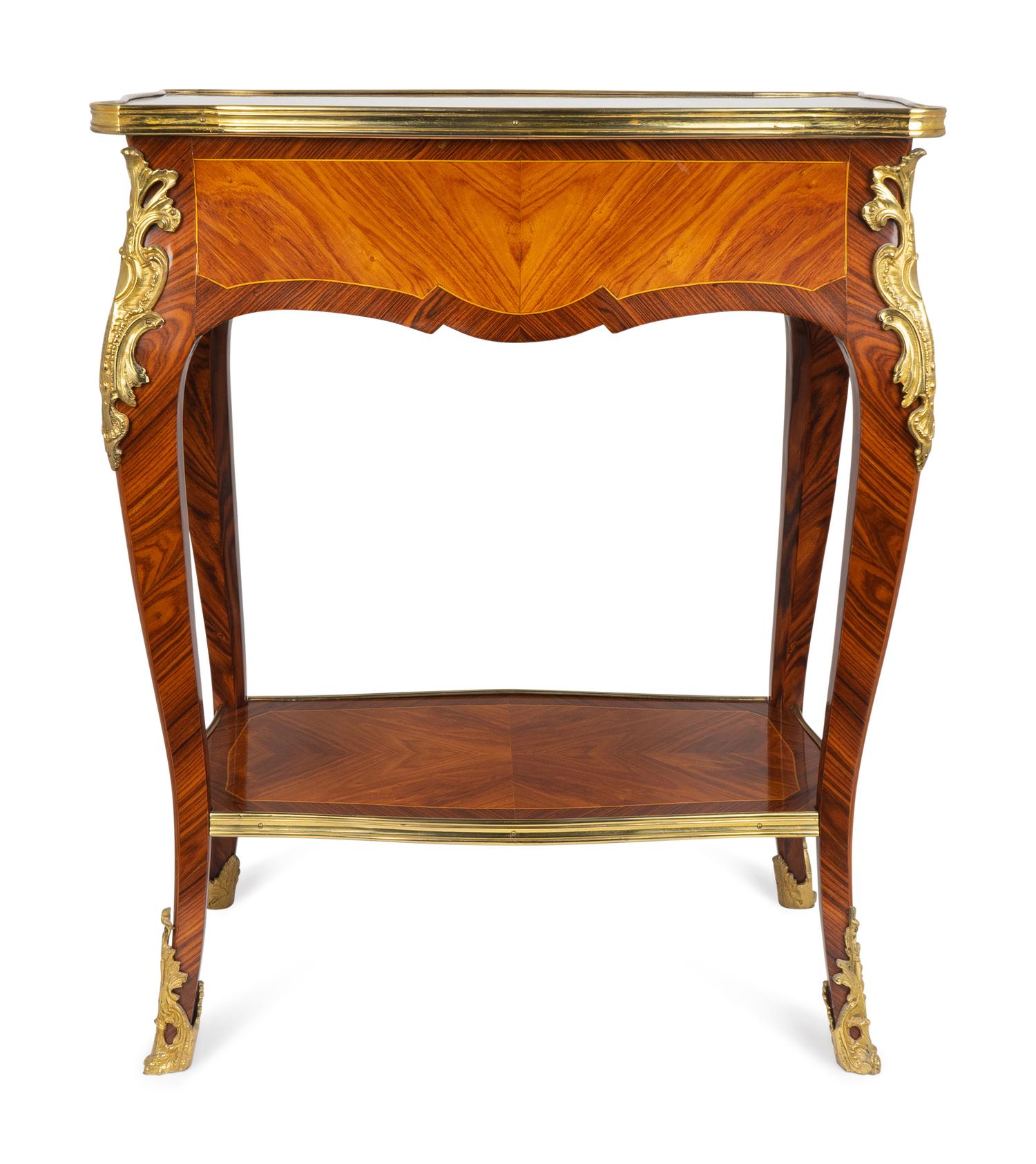 A Louis XV Style Gilt-Bronze-Mounted Kingwood and Tulipwood Table en Chiffonière