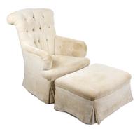 A Contemporary Chenille Twill Upholstered Armchair Height 37 inches. — 20TH CENTURY