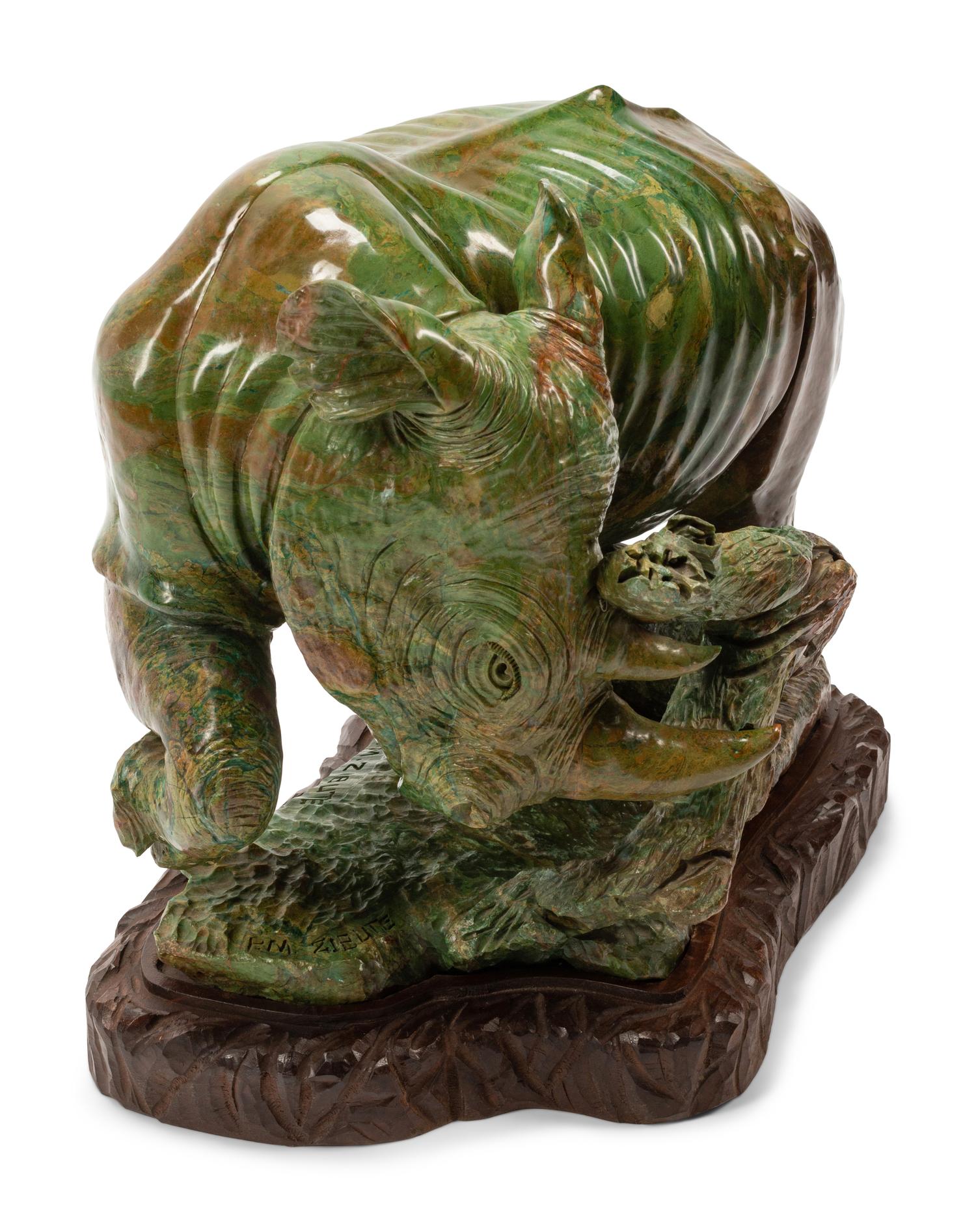 A Carved Verdite Model of a Rhinoceros