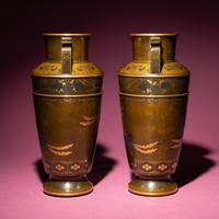 A Pair of Japanese Bronze and Mixed Metal Vases, 20th Century — 近代 日本金工鳳紋賞瓶一對
