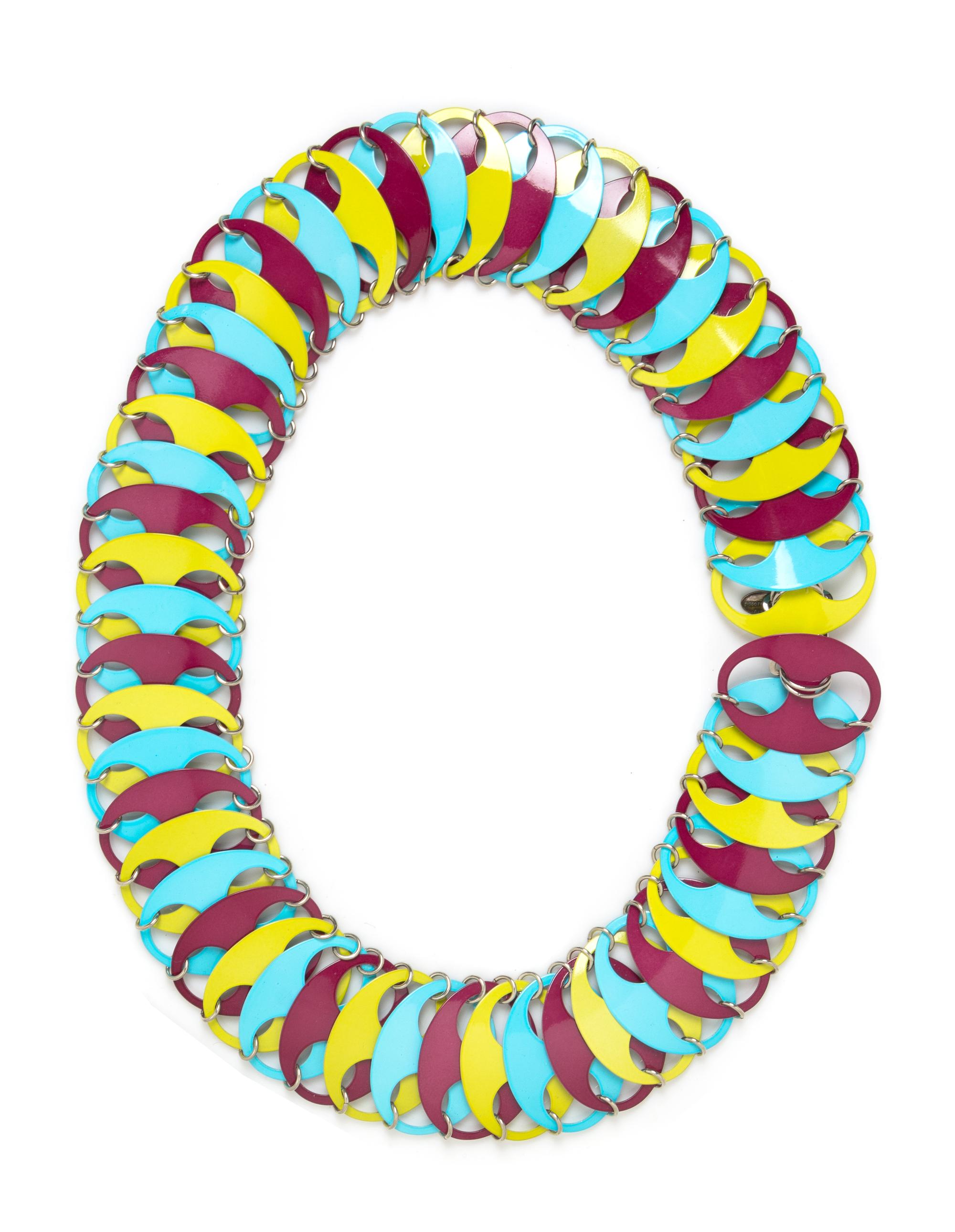 A Paco Rabanne Enamel Disc Belt, 34" x 2.25".