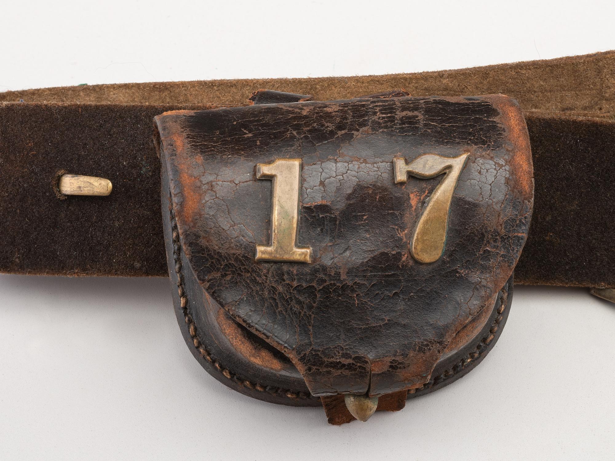 [CIVIL WAR]. Non-commissioned officer's belt equipped with a Model 1851 enlisted sword belt plate and cap pouch, identified to Company G, 17th Regiment, Invalid Corps.
