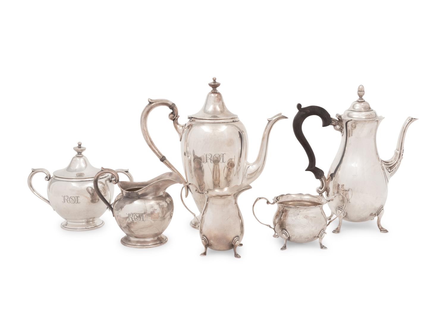 Two American Silver Three-Piece Coffee Services