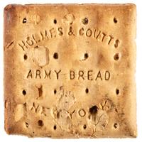 Civil War hardtack with manufacturer’s stamp, "Holmes & Coutts Army Bread," New York.