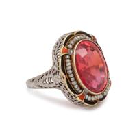 ANTIQUE, SYNTHETIC RUBY, SEED PEARL AND ENAMEL RING