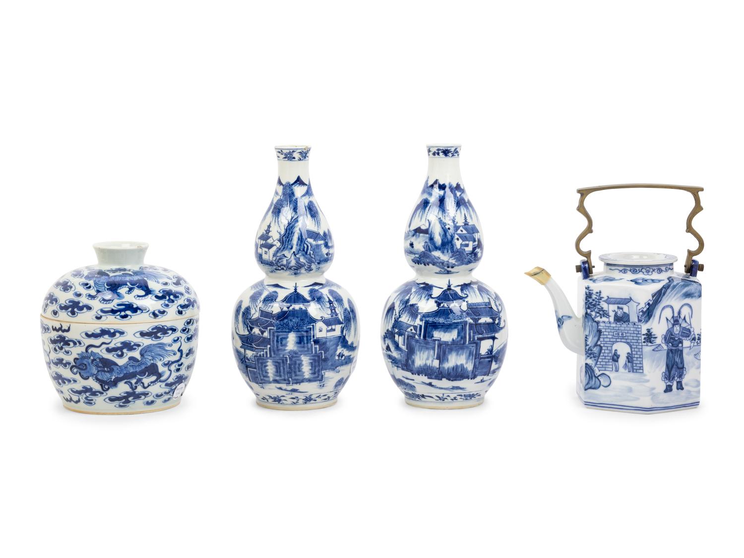 A Group of Chinese Export Blue and White Porcelain Articles