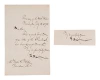 [POLITICS]. ARTHUR, Chester A. (1829-1886). Letter signed ("CA Arthur"). New York, 16 March 1880. [ With: ] clipped signatures of Presidents HAYES, ARTHUR, and CLEVELAND.