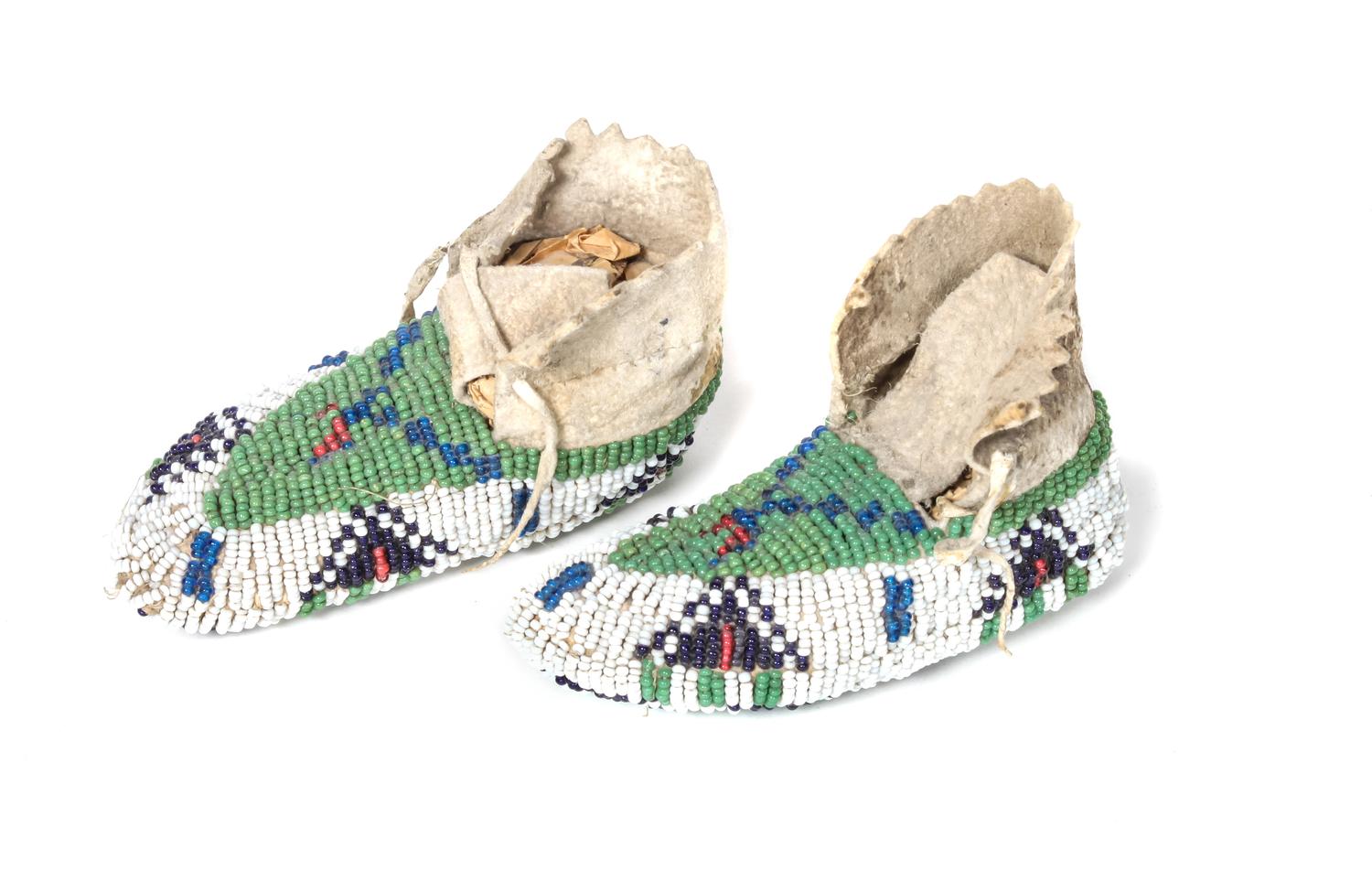 Pair of Sioux Beaded Infant Moccassins Length 4 inches