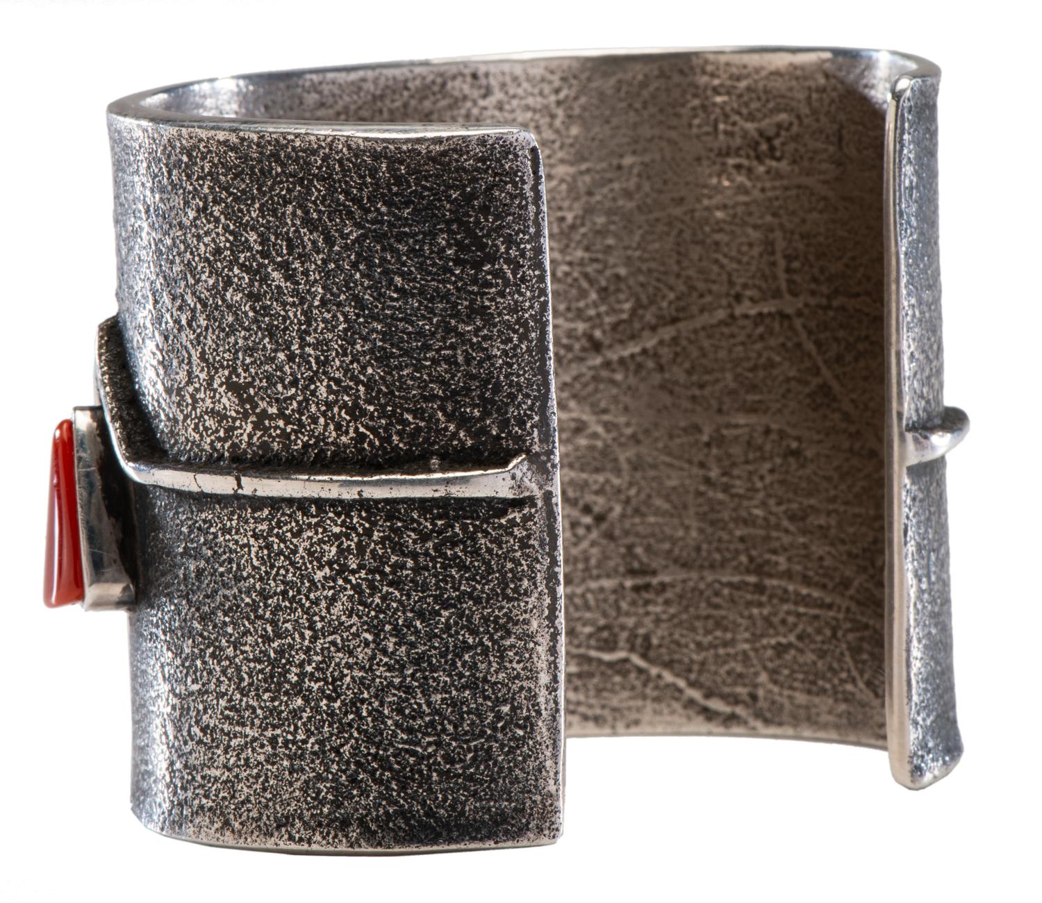 Silver Tufa Cast Cuff Bracelet, with Turquoise and Coral Lot is located and will ship from Denver, Collection.