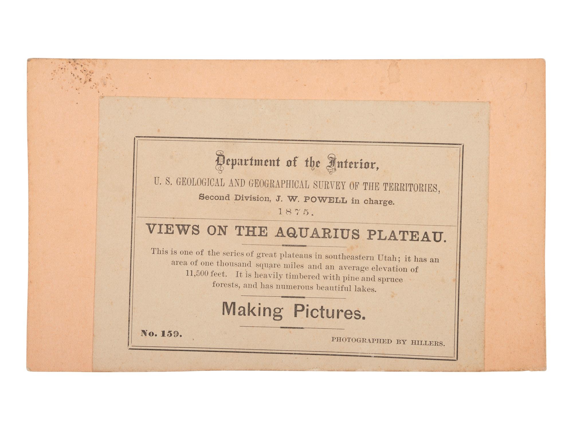 [WESTERN AMERICANA]. HILLERS, John K. (1843-1925), photographer. Making Pictures. Aquarius Plateau, Utah Territory.