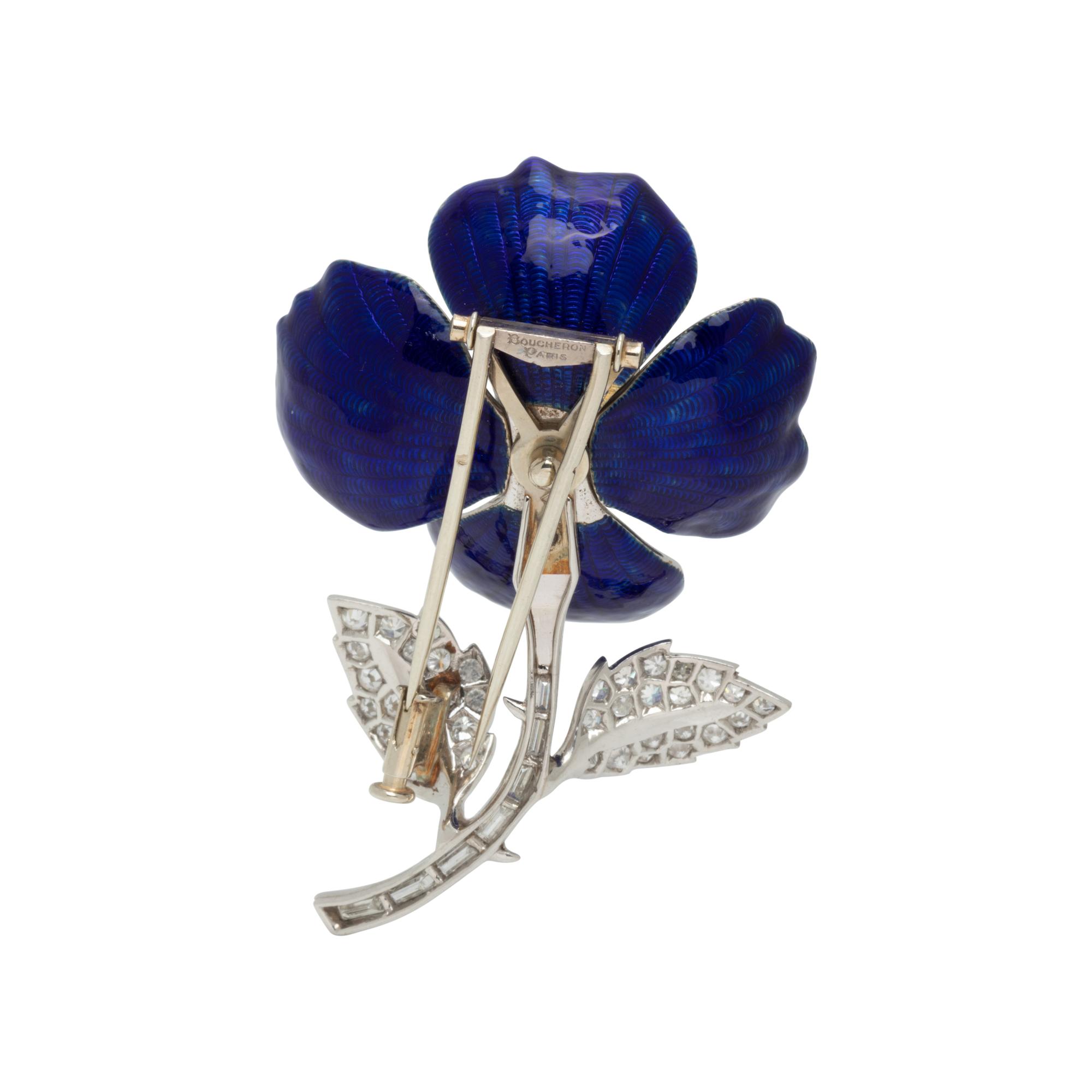 BOUCHERON, DIAMOND AND ENAMEL 'EGLANTINE' FLOWER BROOCH