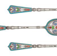 A Set of Russian Enameled Silver Coffee Spoons
