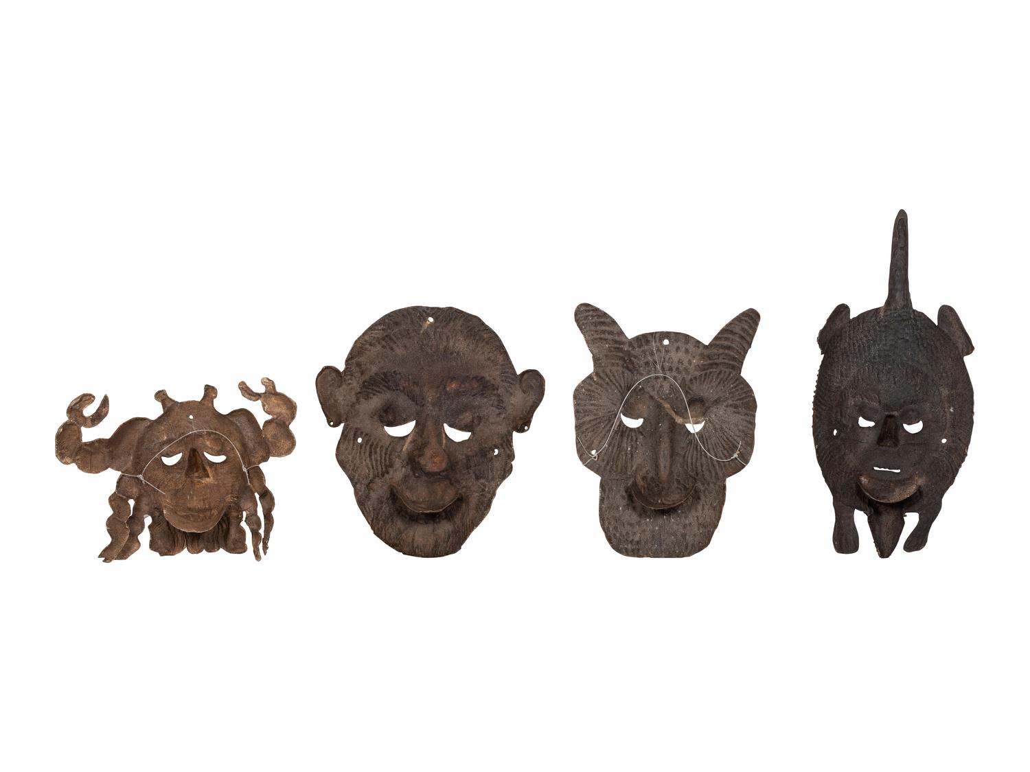 Four Mexican Copper Festival Masks