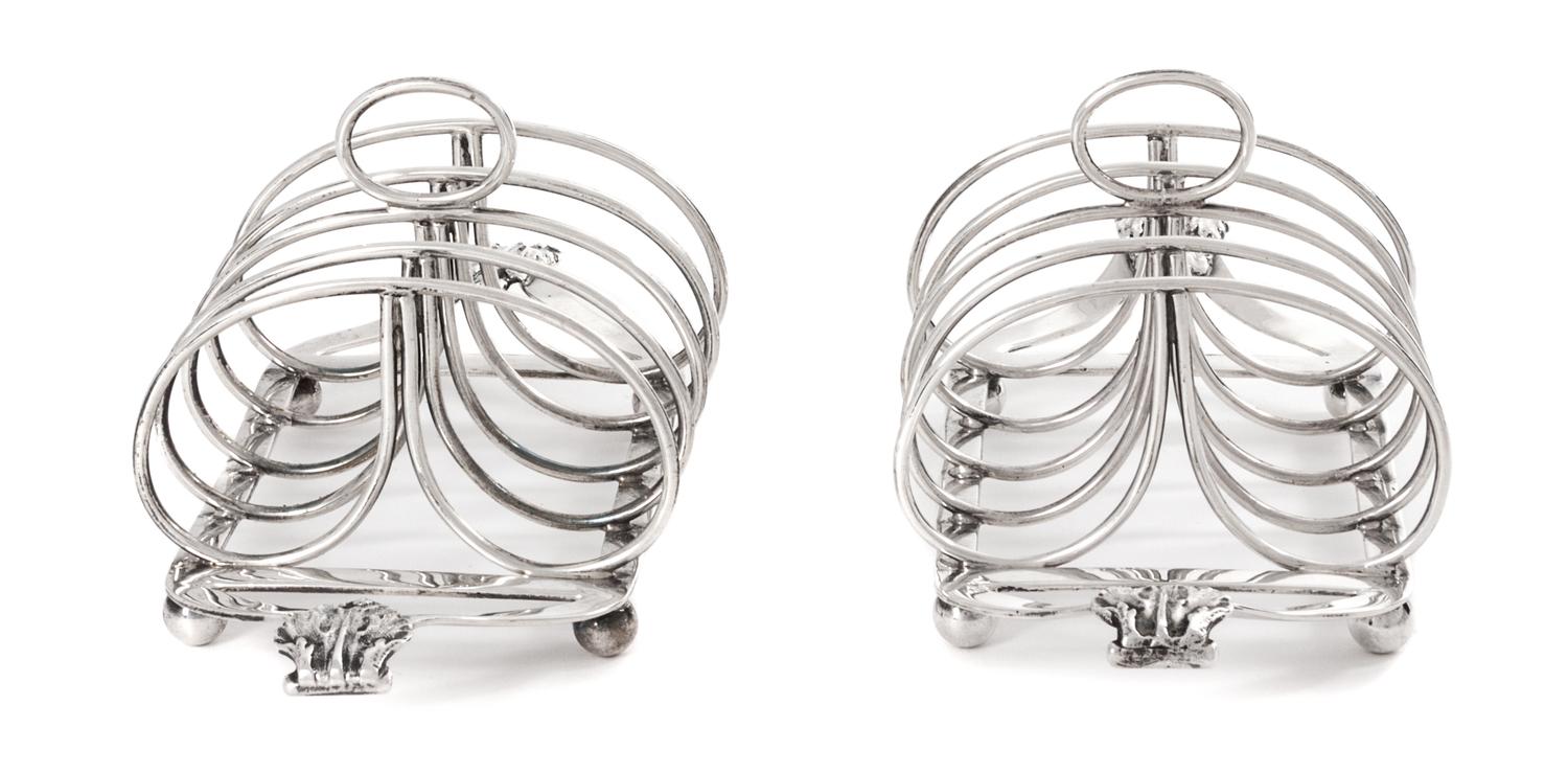 Two English Silver Toast Racks, Nayler Brothers, retailed by Tiffany & Co., London, 1929,