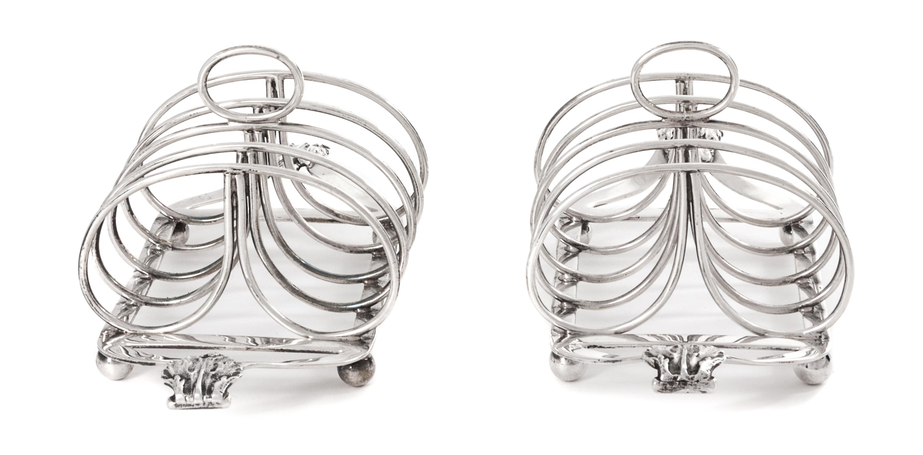 Two English Silver Toast Racks, Nayler Brothers, retailed by Tiffany & Co., London, 1929,