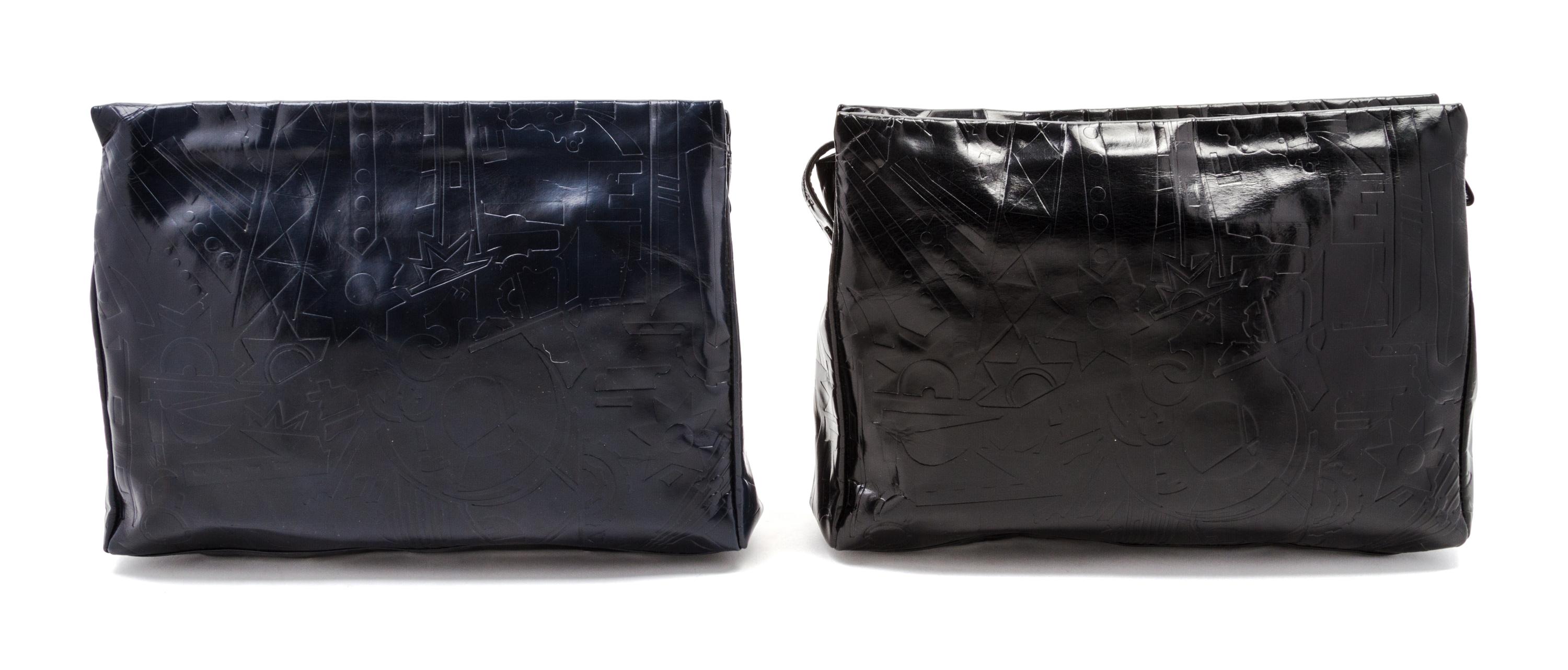 Two Prada Embossed Leather Oversized Clutches, 15 x 10 x 2 inches.
