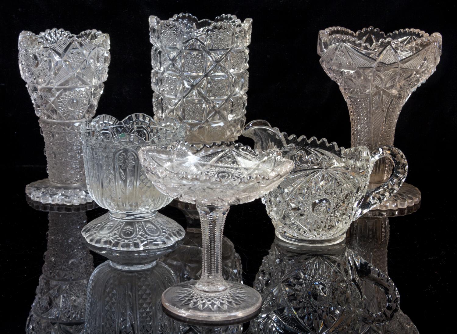 A Collection of Cut, Pressed and Molded Glass Articles Height of tallest 8 inches.