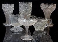 A Collection of Cut, Pressed and Molded Glass Articles Height of tallest 8 inches.