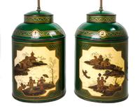 A Pair of Tole Canisters Height 17 1/2 inches. — EARLY 20TH CENTURY