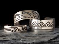 Group of Hopi Silver Overlay Cuff Bracelets