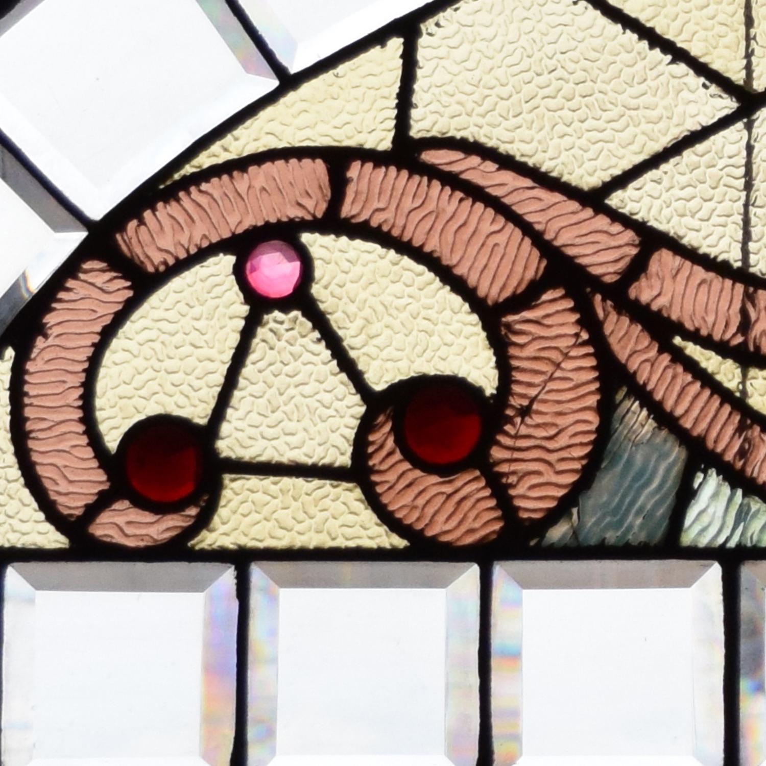 A Leaded Glass Window 59.5" W x 2" D x 24.5" H — United States, 19th Century