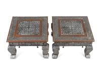 A Pair of Indian Silvered Metal-Sheathed Footstools