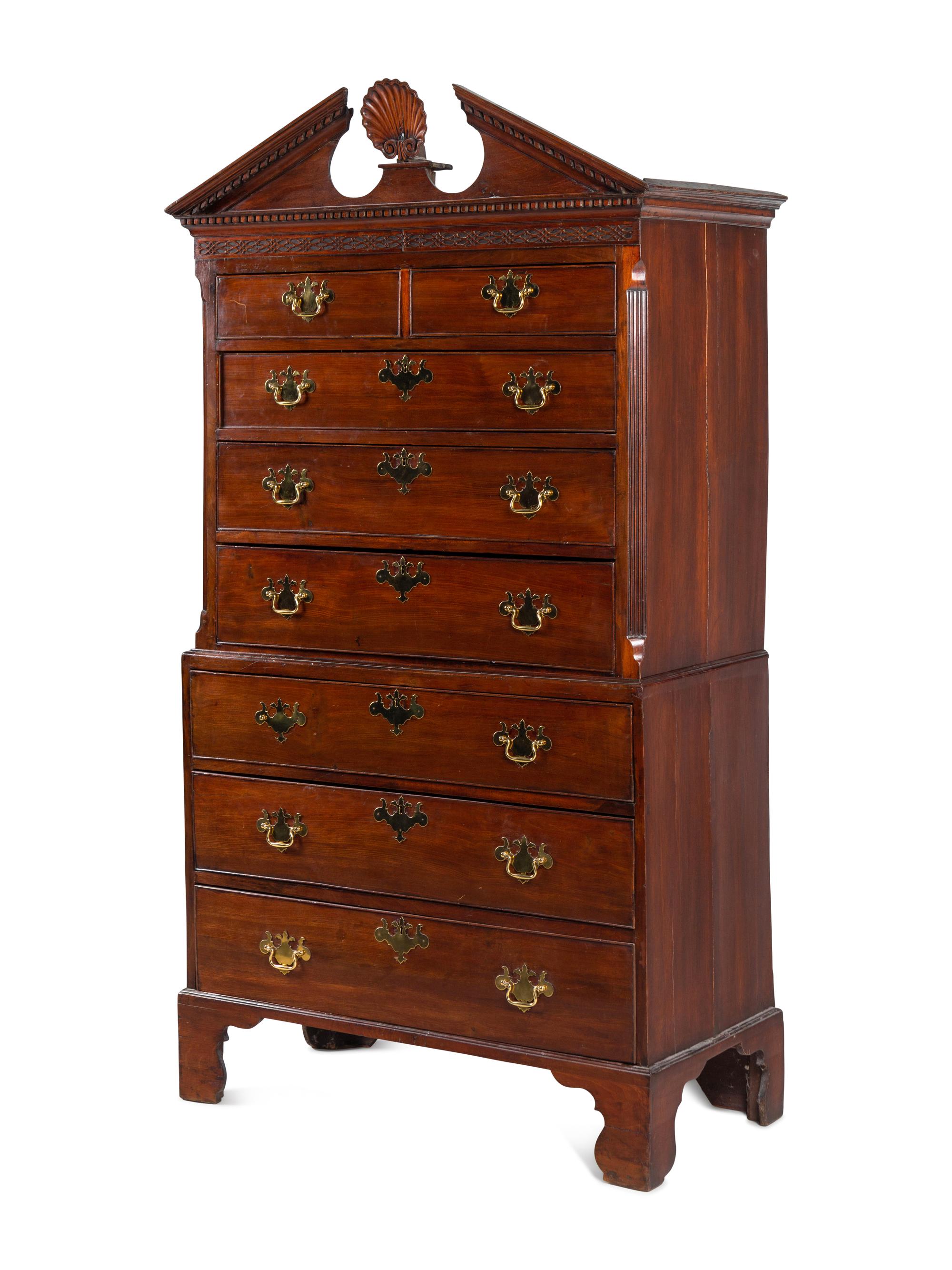 A George III Shell-Carved Mahogany Chest-on-Chest