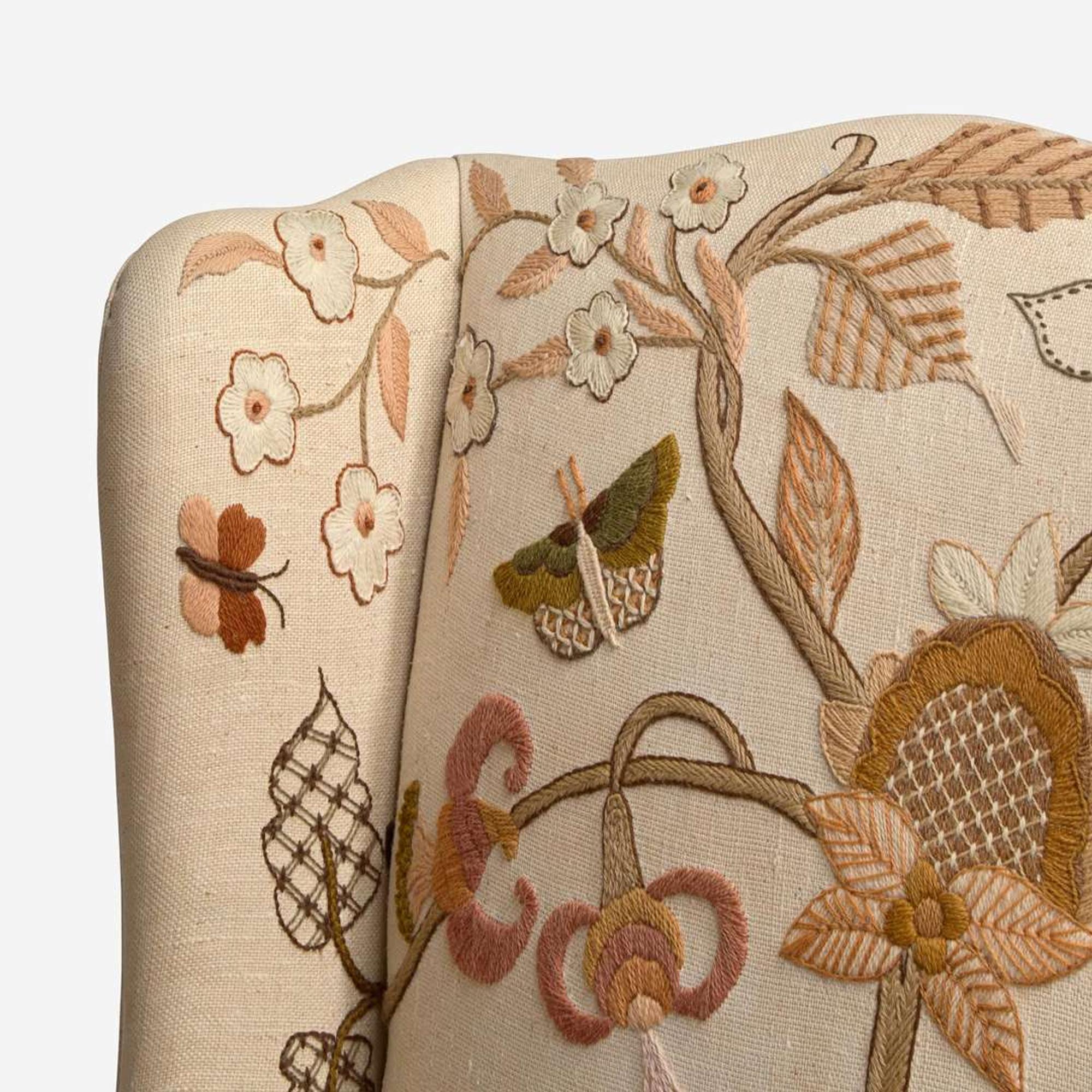 With Embroidered Upholstery by Erica Wilson (American, 1928-2011) George III Style Wing Chair, USA, 20th century