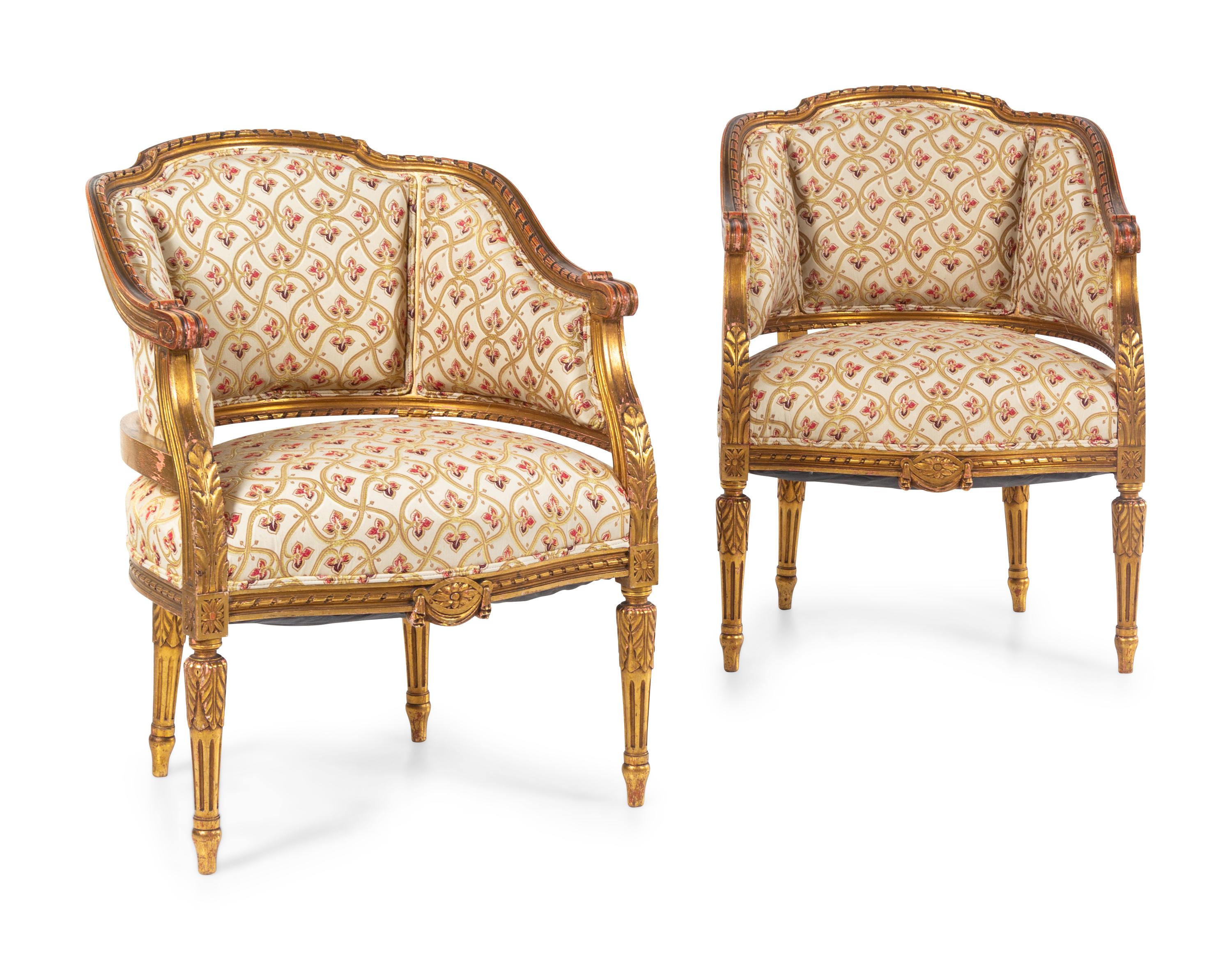 A Pair of Louis XVI Style Giltwood Bergeres