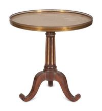 A Pair of French Empire Style Mahogany and Parcel Gilt Gueridons with Faux Granite Tops