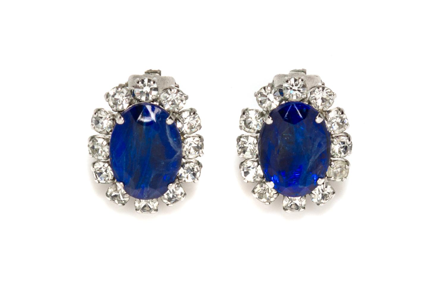 A Pair of Christian Dior Blue Earclips, 1" x 7/8".