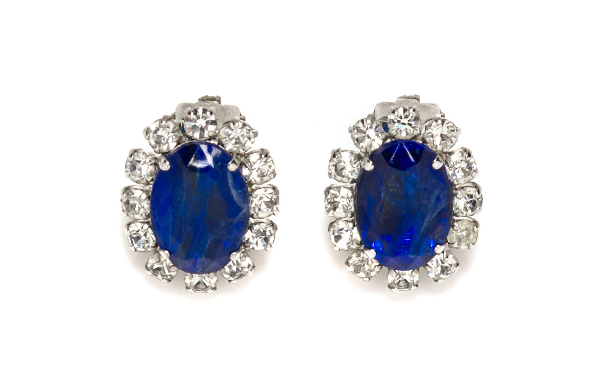 A Pair of Christian Dior Blue Earclips, 1" x 7/8".