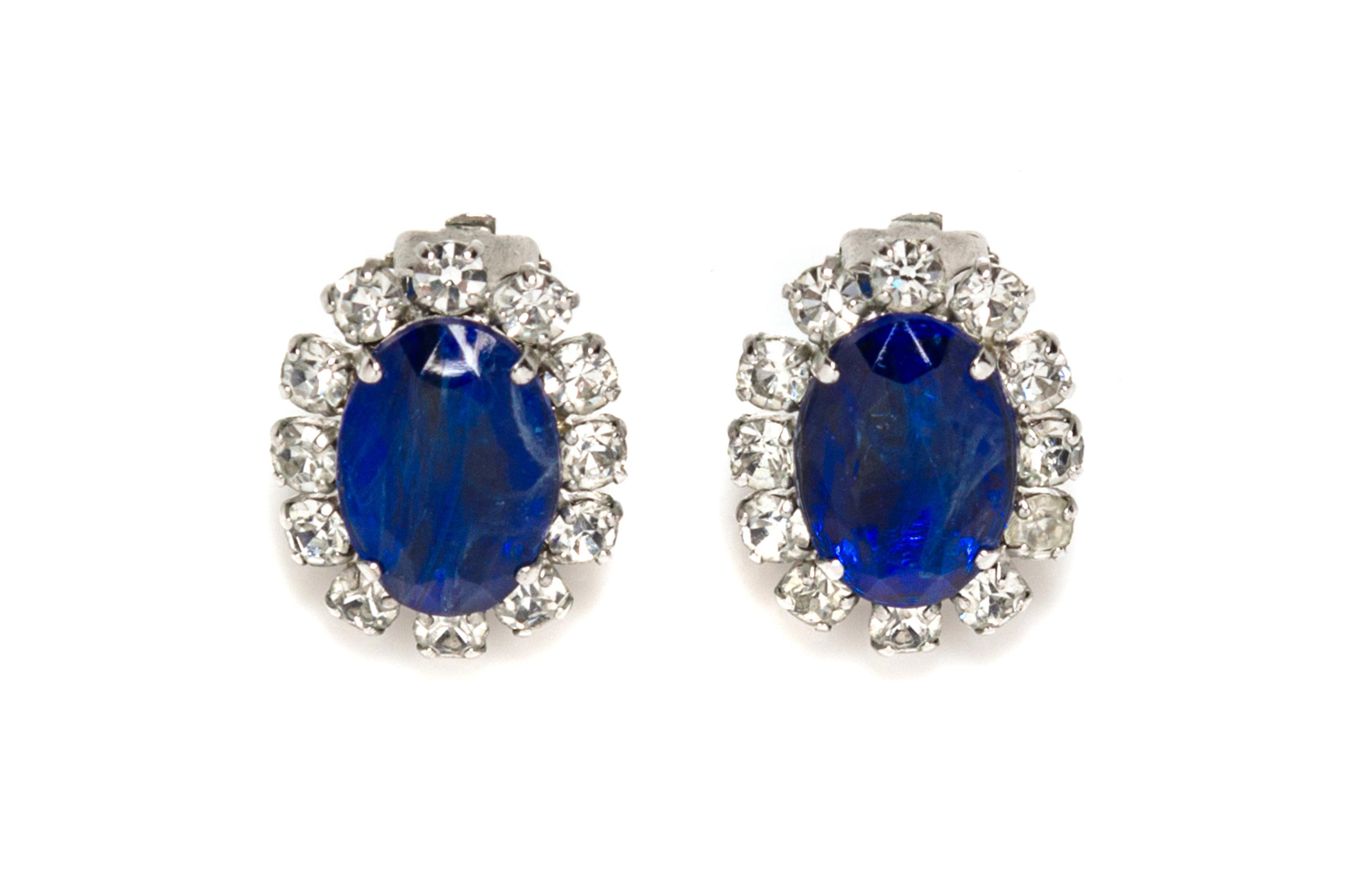 A Pair of Christian Dior Blue Earclips, 1" x 7/8".