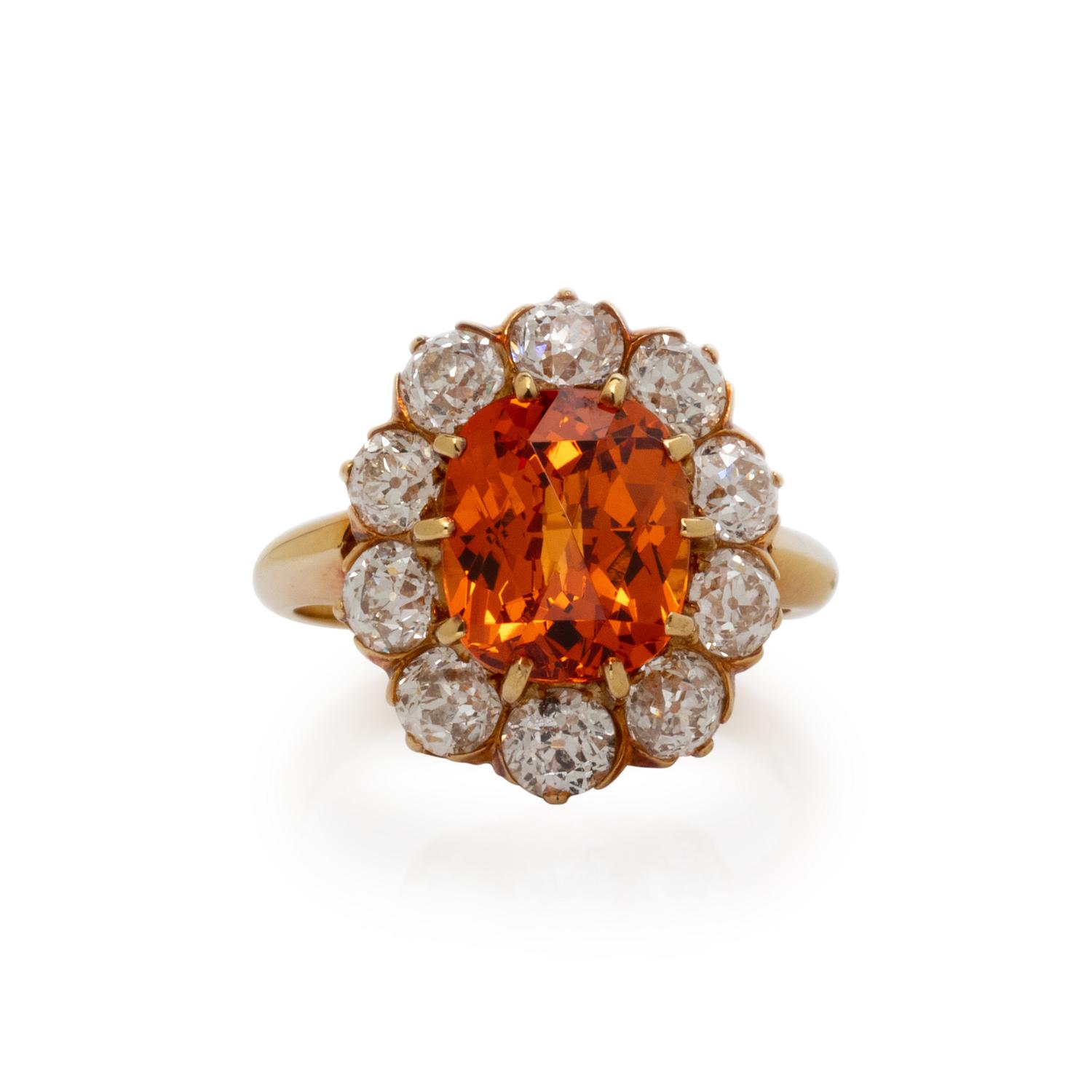 SPESSARTINE GARNET AND DIAMOND RING