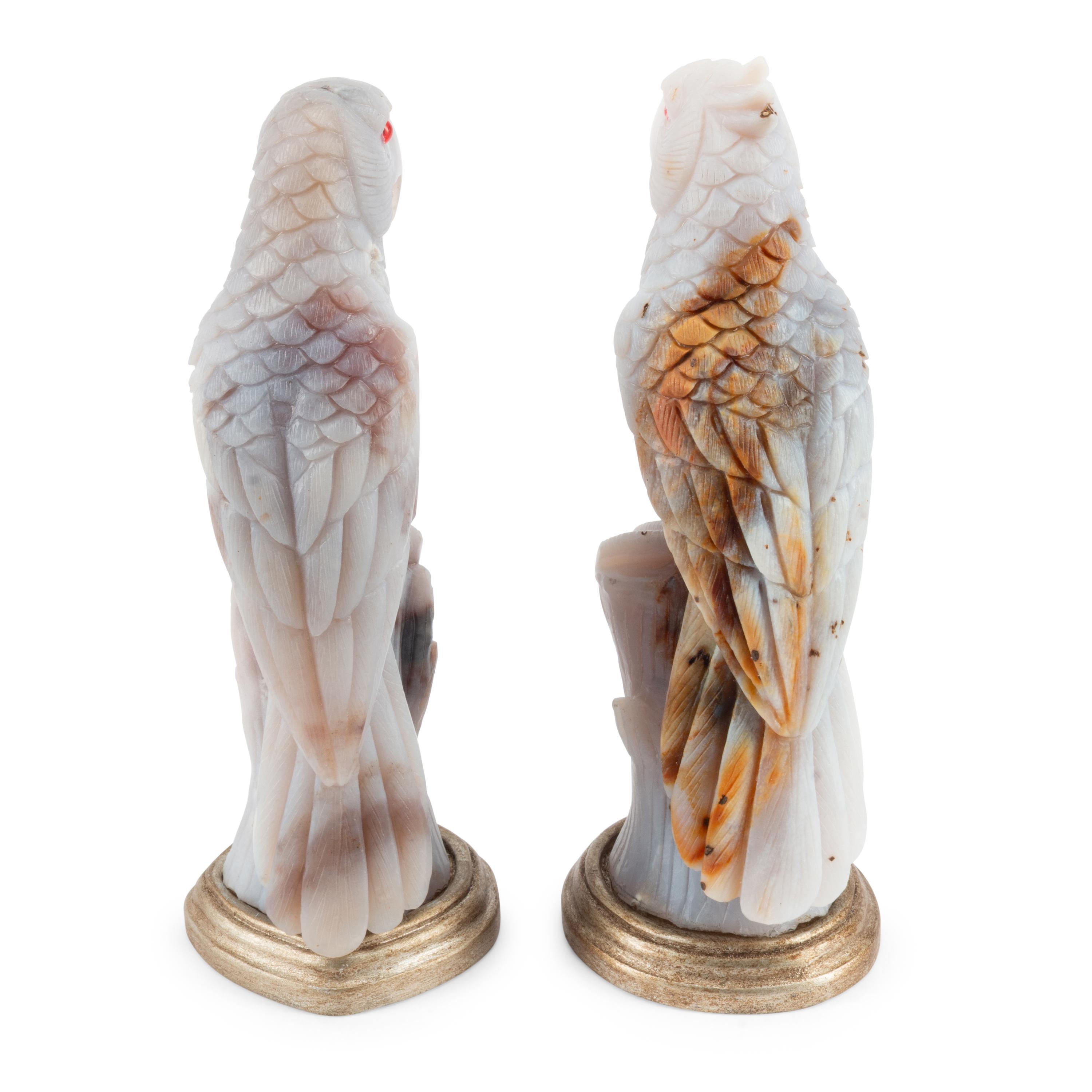 A Pair of Carved Agate Models of Parrots