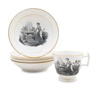 An Assembled English Porcelain Transferware Partial Dessert Service