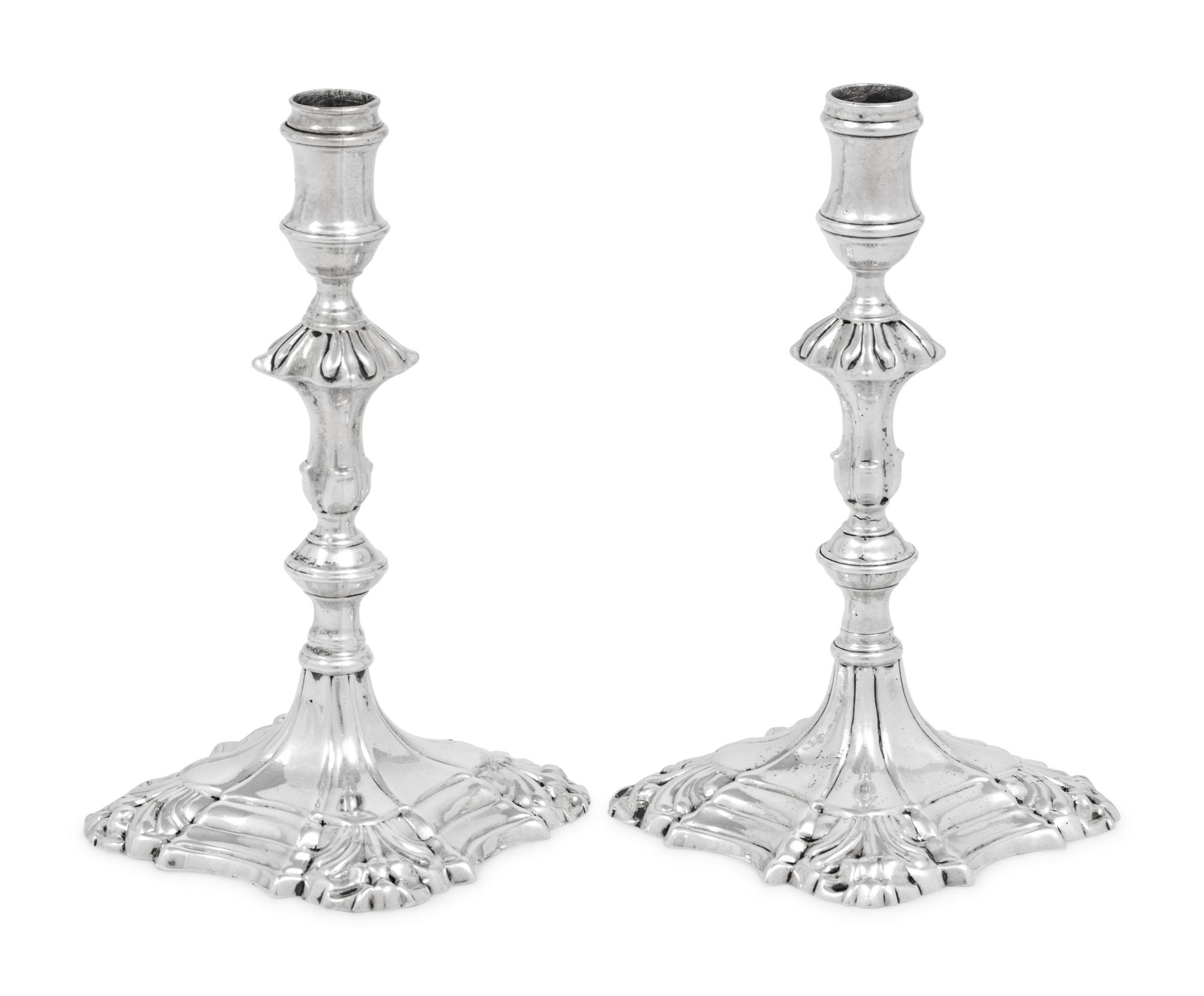 A Pair of George II Silver Taper Sticks