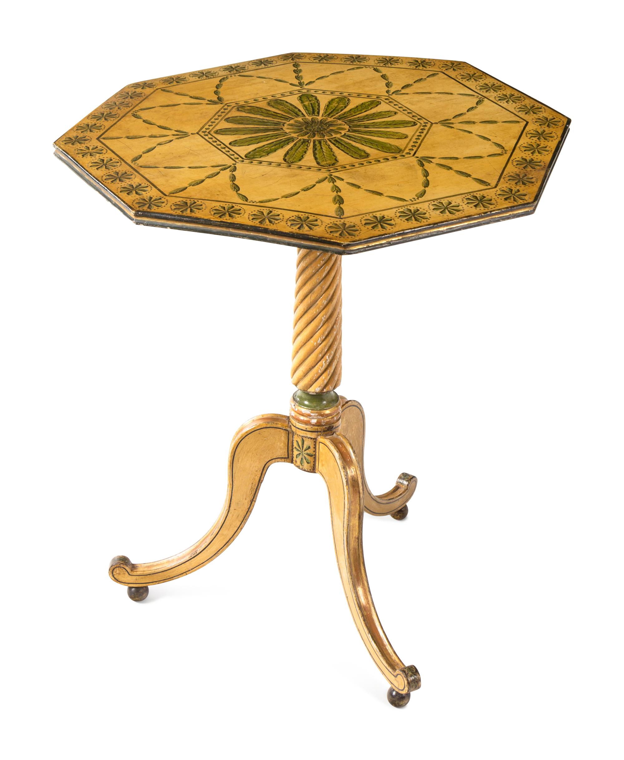 A Pair of George III Cream and Green-Painted Octagonal Tables