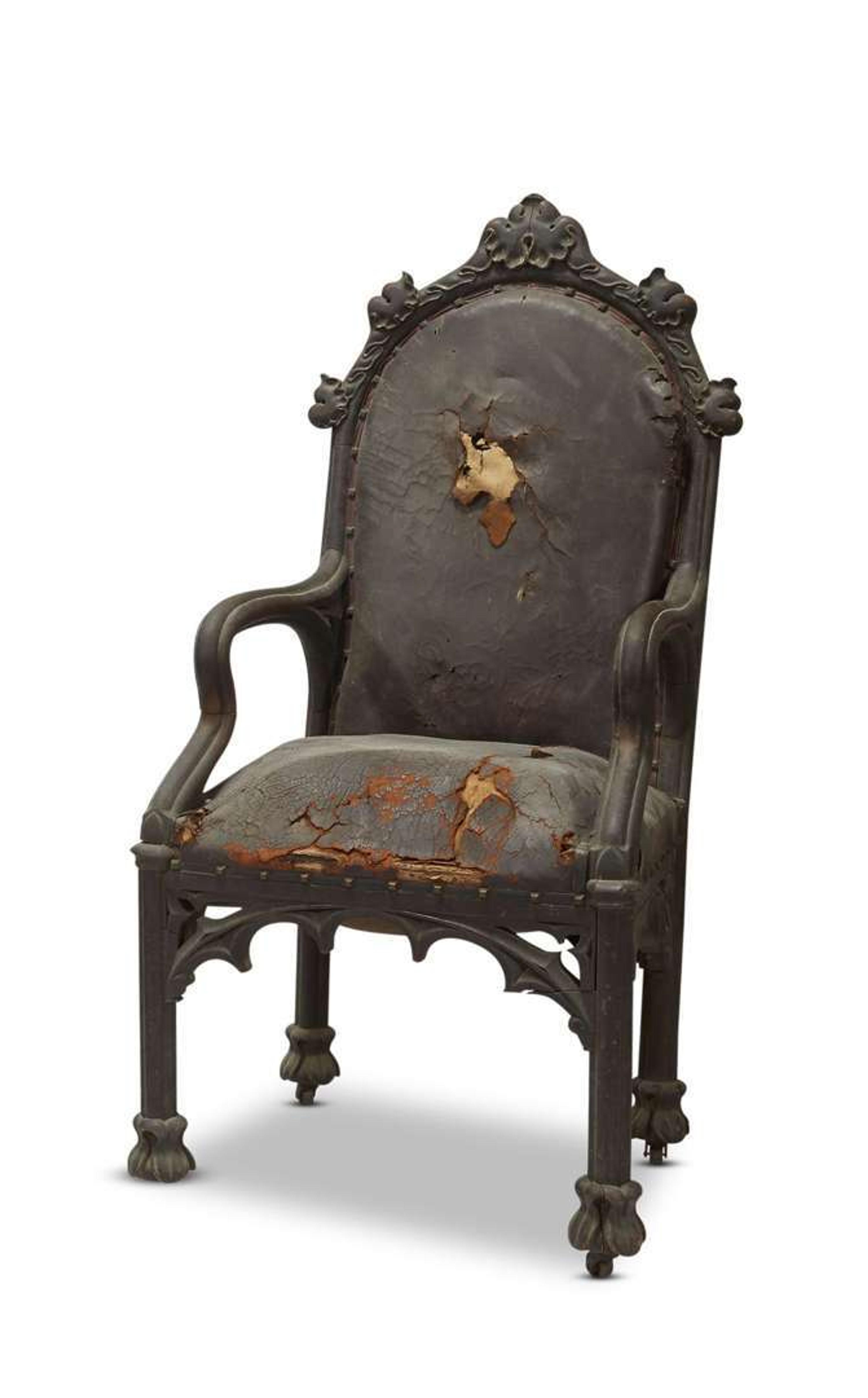 Herrick-Maynard-Hatch Gothic Revival carved oak armchair Designed by Alexander Jackson Davis (1803-1892), New York, made by Bur