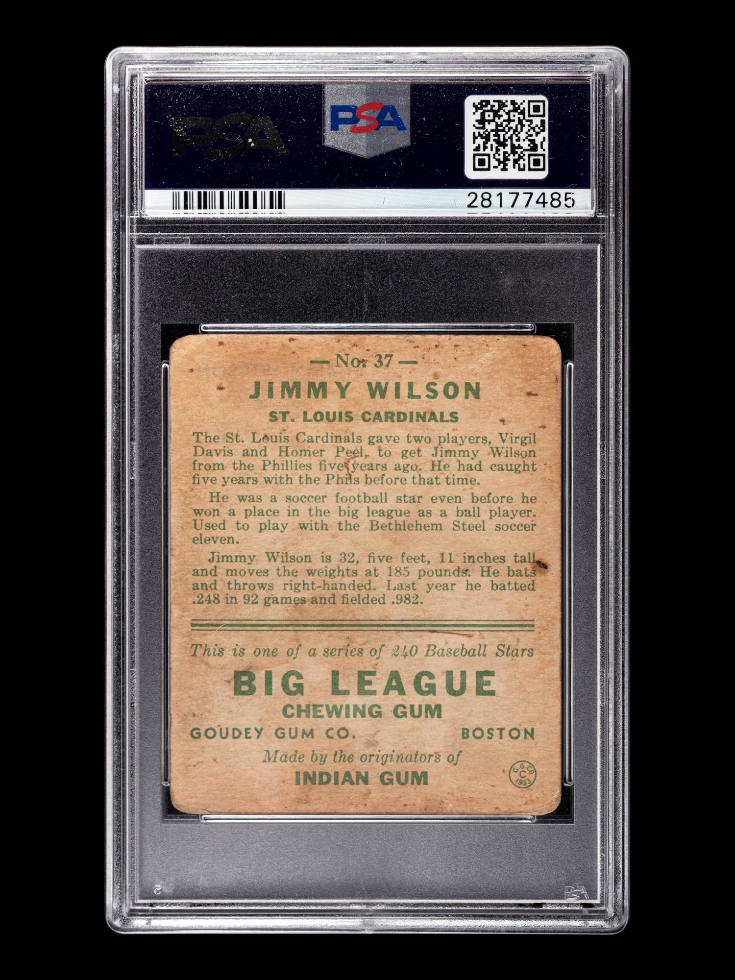 A Jimmy Wilson 1933 Goudey Card No. 37 (PSA 2 GOOD)