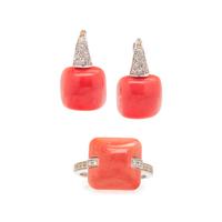 WHITE GOLD, CORAL AND DIAMOND SET