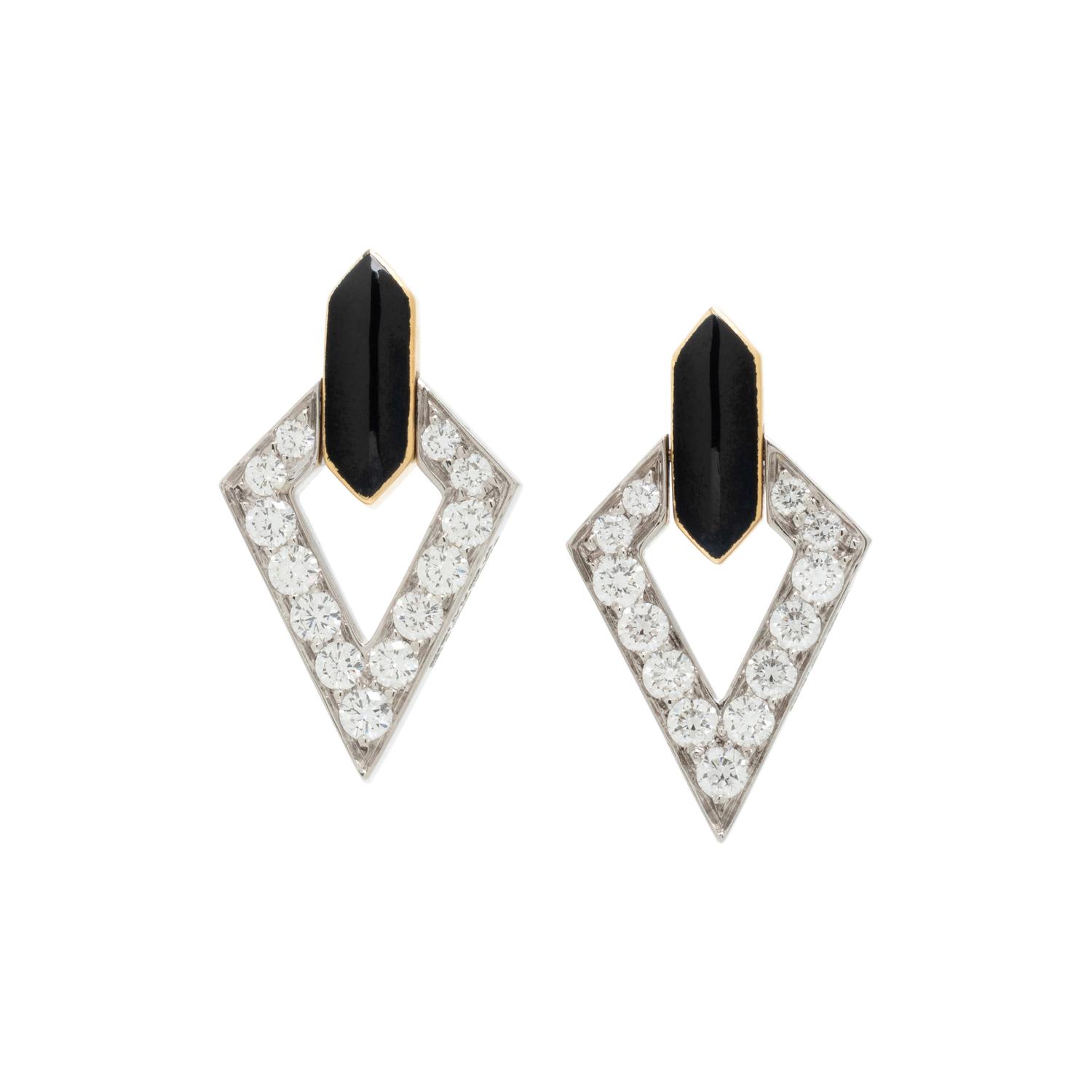 DAVID WEBB, DIAMOND AND ONYX EARRINGS