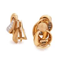 DAVID WEBB, YELLOW GOLD AND DIAMOND EARCLIPS