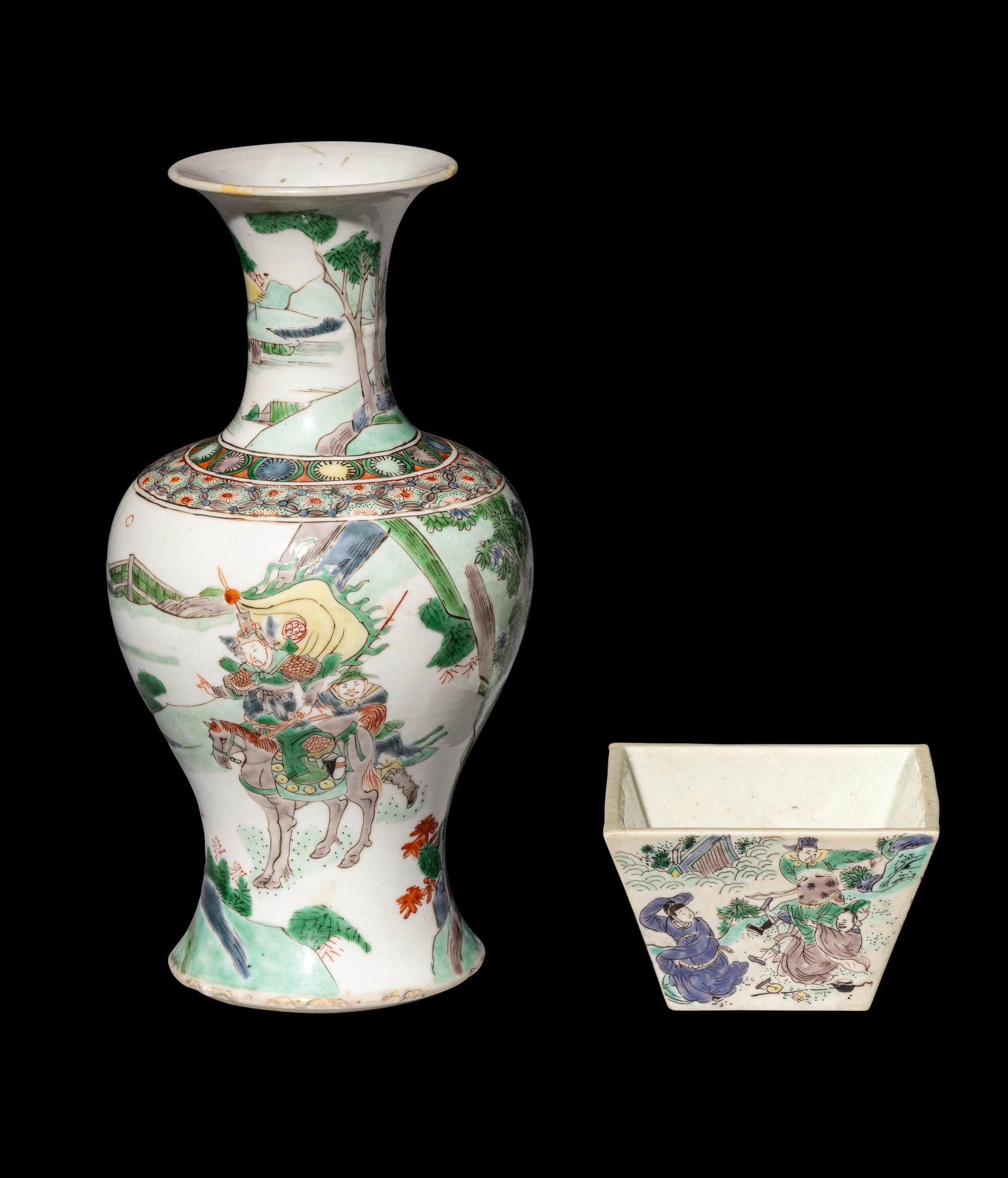 Three Chinese Famille Verte Porcelain Items