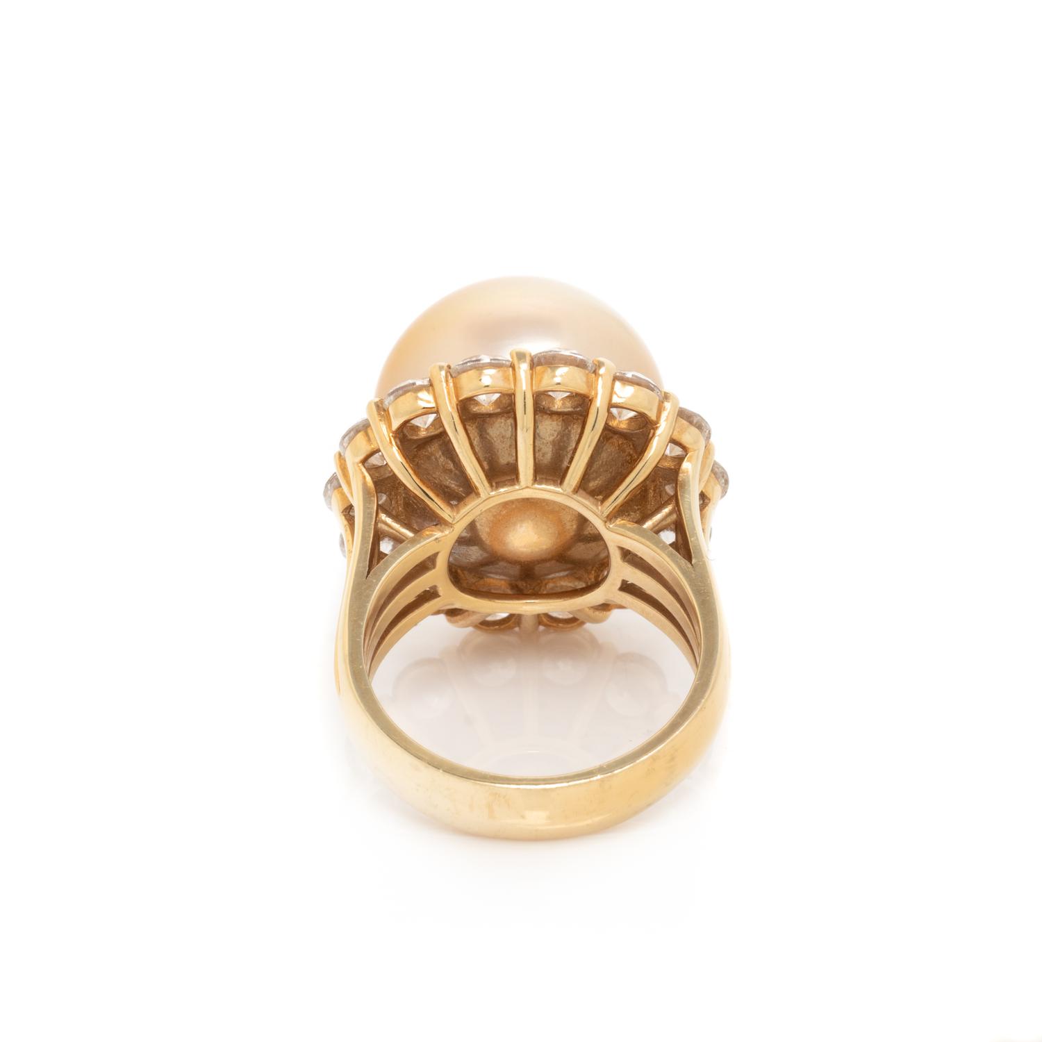 HUBERT, GOLDEN CULTURED PEARL AND DIAMOND RING