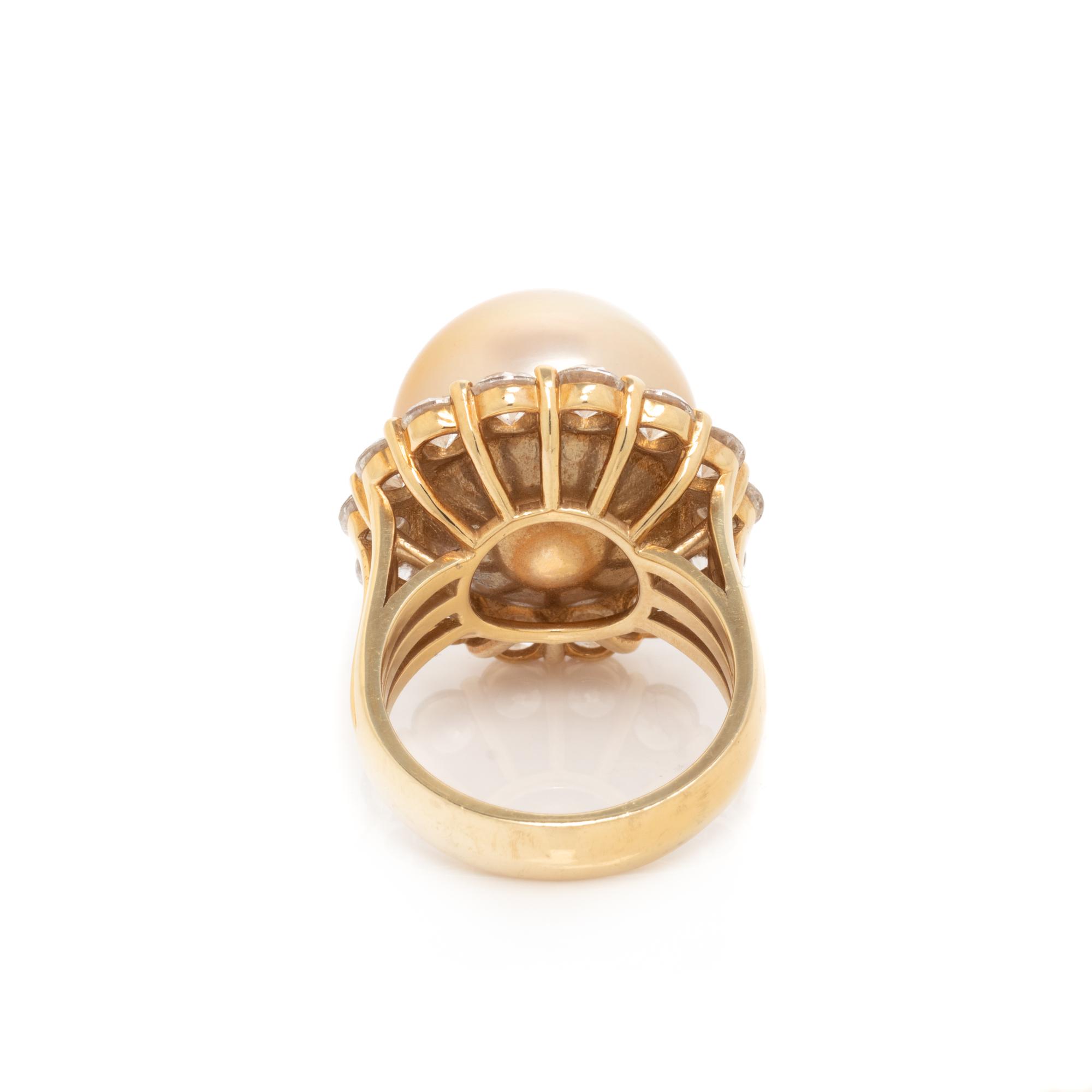 HUBERT, GOLDEN CULTURED PEARL AND DIAMOND RING