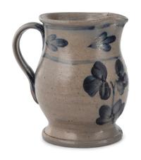 Three Cobalt Decorated Stoneware Pitchers