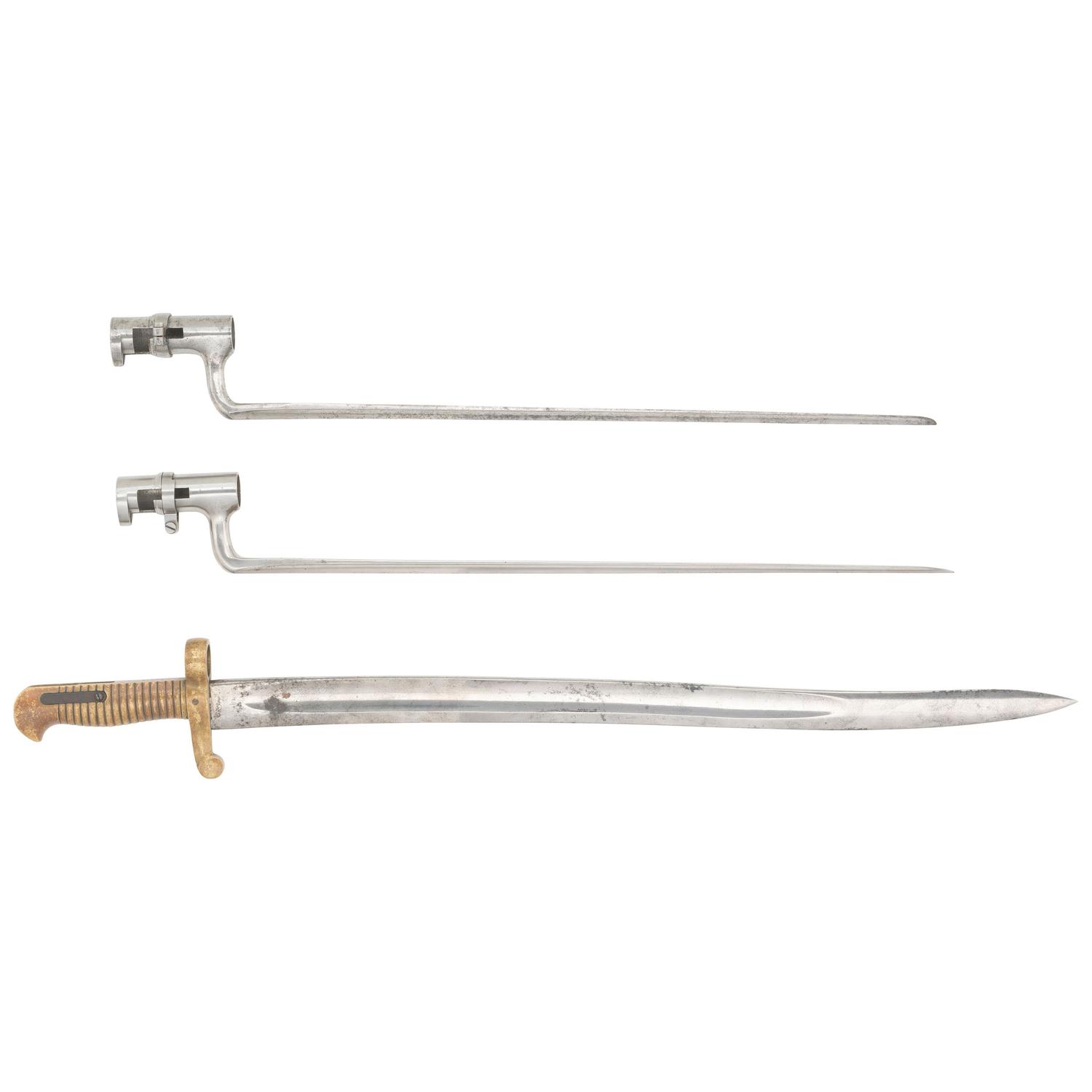 Two Spencer Rifle Socket Bayonets and a Sharps Rifle Saber Bayonet