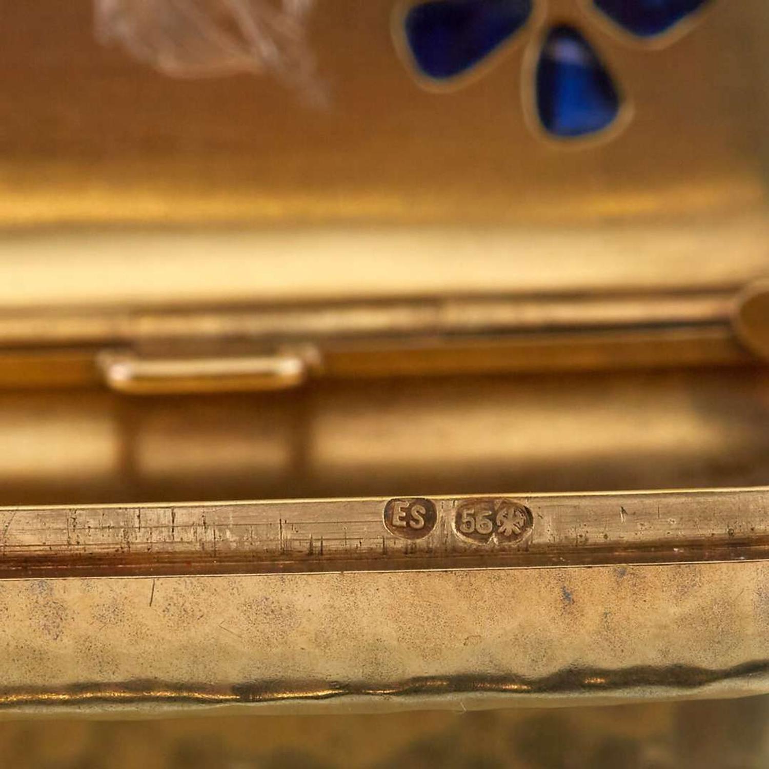 An eighteen karat gold and sapphire case, Fabergé with the workmaster's mark of Edward Schramm, c. 1890
