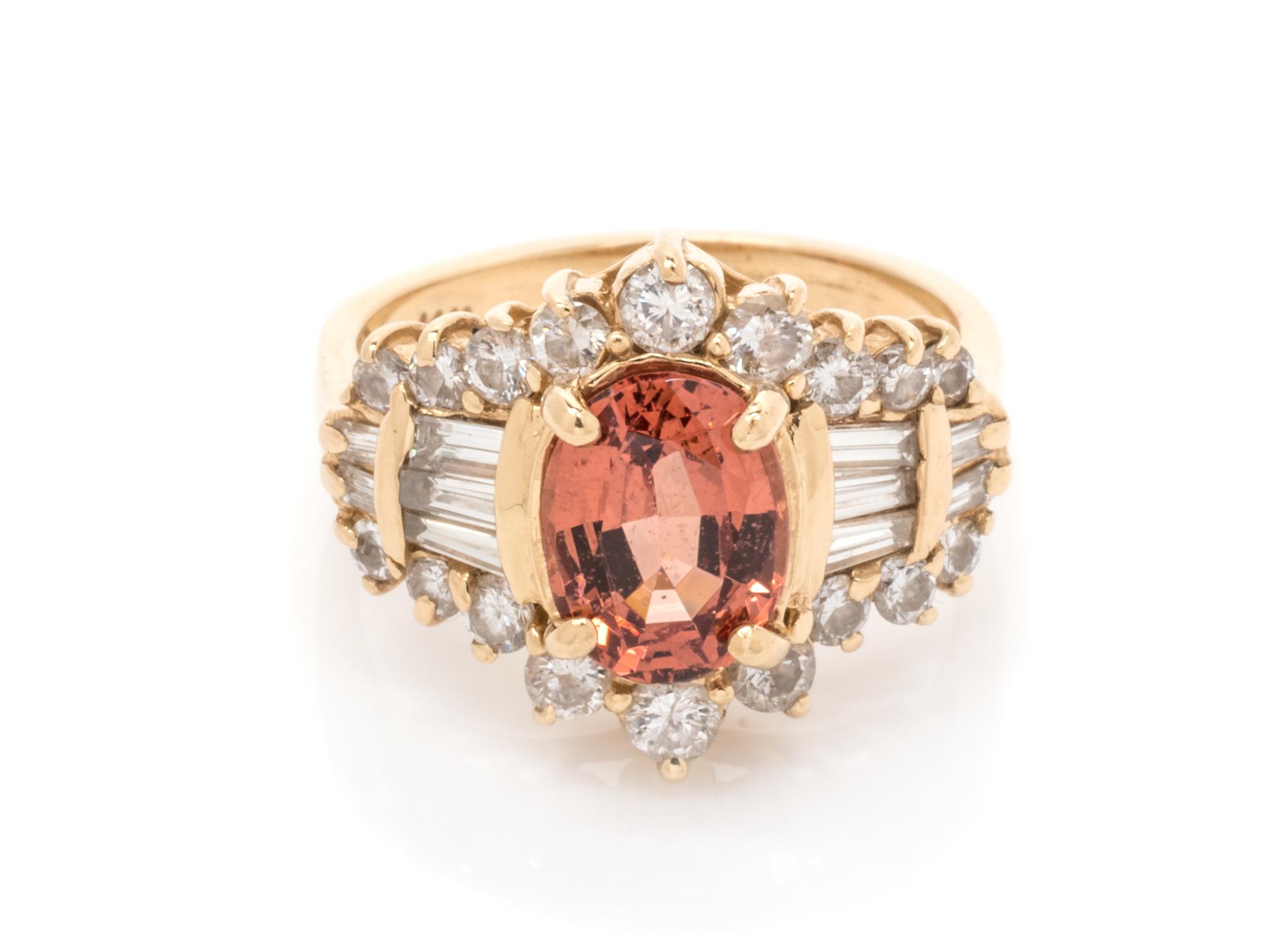 A 14 Karat Yellow Gold, Garnet and Diamond Ring,